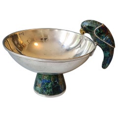 Beautiful Vintage Mexican Los Castillo Taxco Silver Plate pedestal Parrot bowl