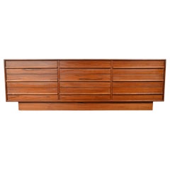 Low Nine Drawer Mid Century Dresser In Teak