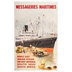 A. Brenet, Poster di viaggio originale, Messageries Maritimes, Medio Oriente, Mare 1959