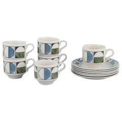 Kathie Winkle for Broadhurst. Set of six "Eclipse" coffee cups and six plates