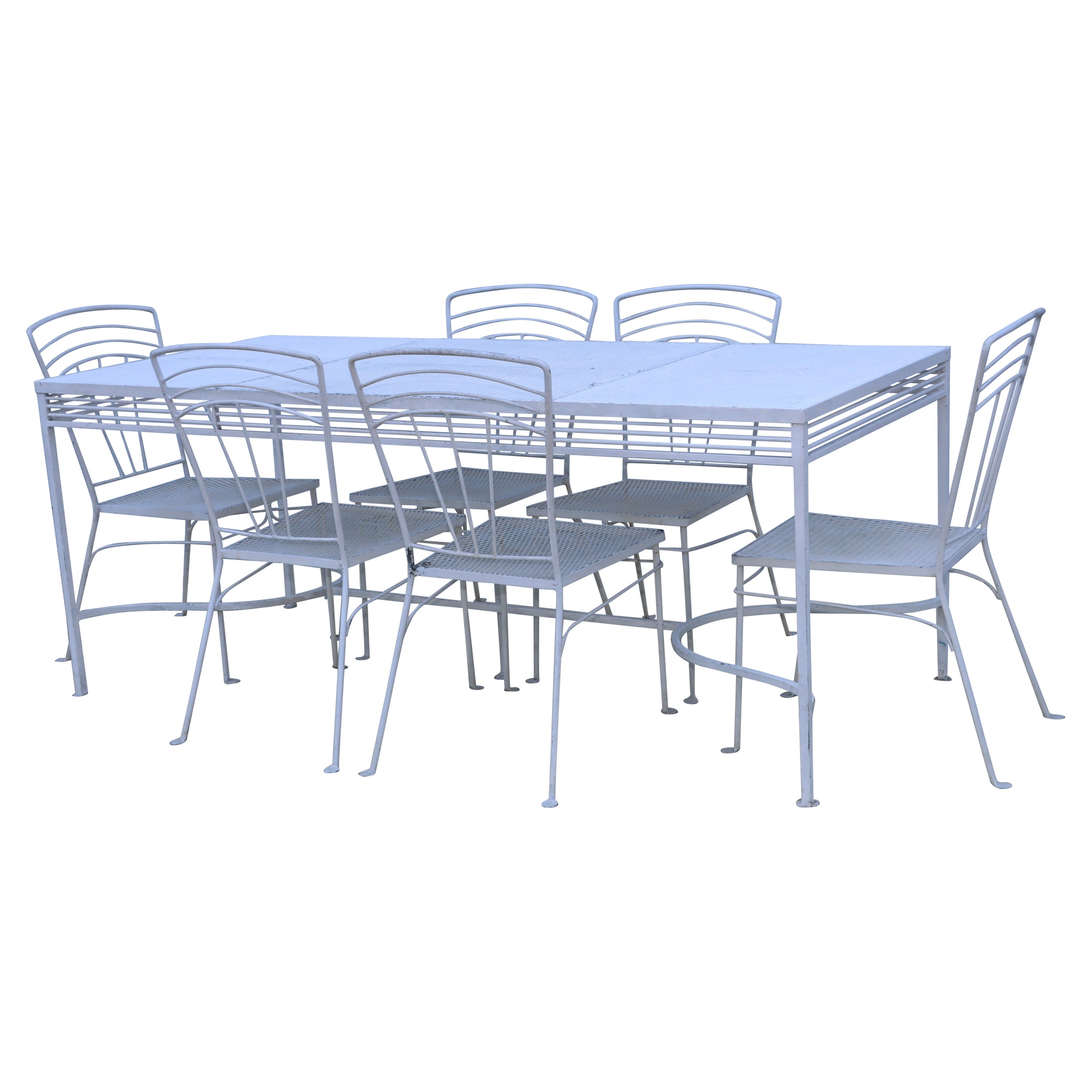 Juego de comedor exterior de hierro moderno de mediados de siglo de 1960