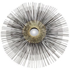 Brutalist Sunburst Wall Sculpture Mirror by William Friedle, 1970s