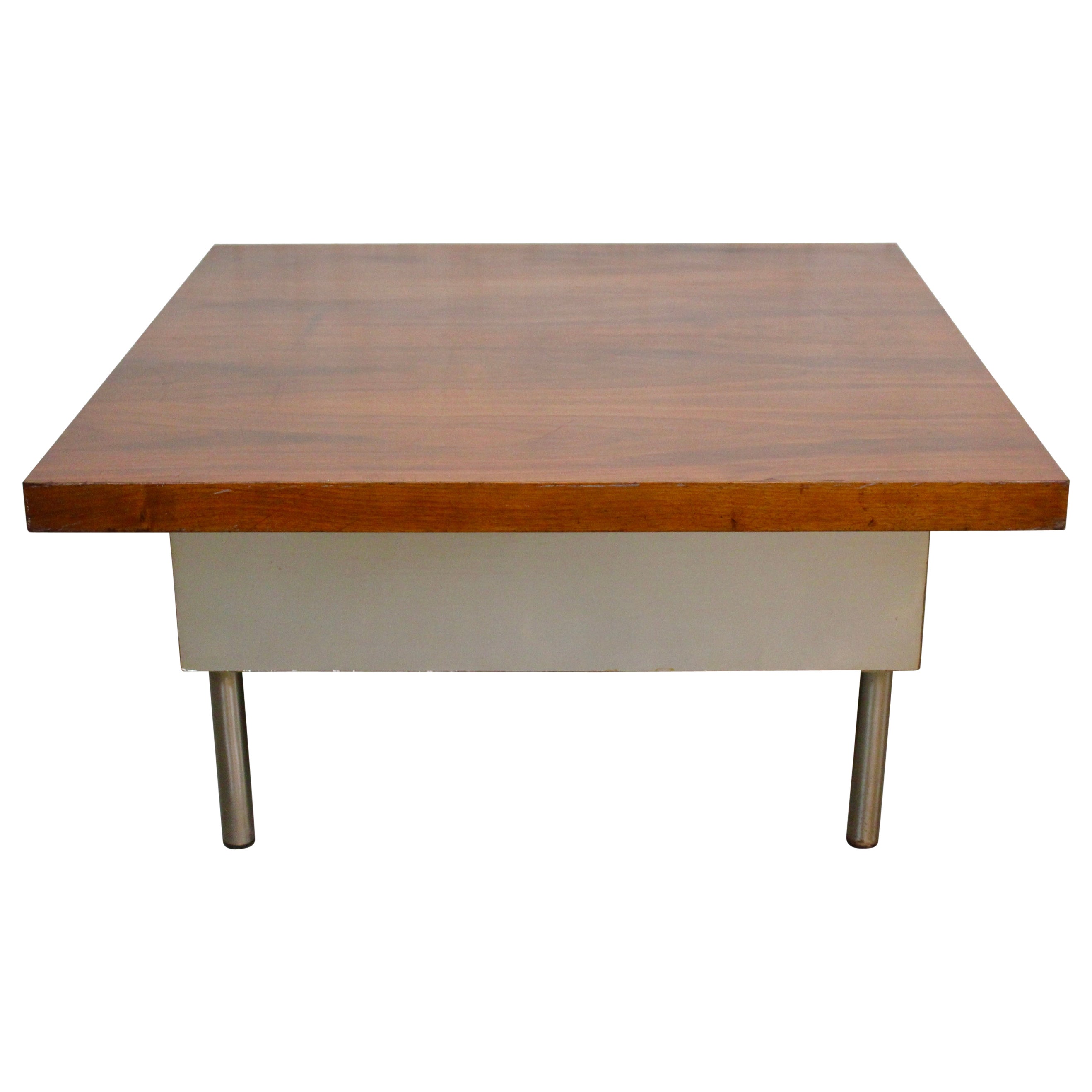 Quadratischer Vintage-Couchtisch aus Nussbaum + Chrom von Maurice Villency