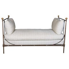 1920s French Steel And Brass Neo-Classical Campaign Style Daybed / Settee