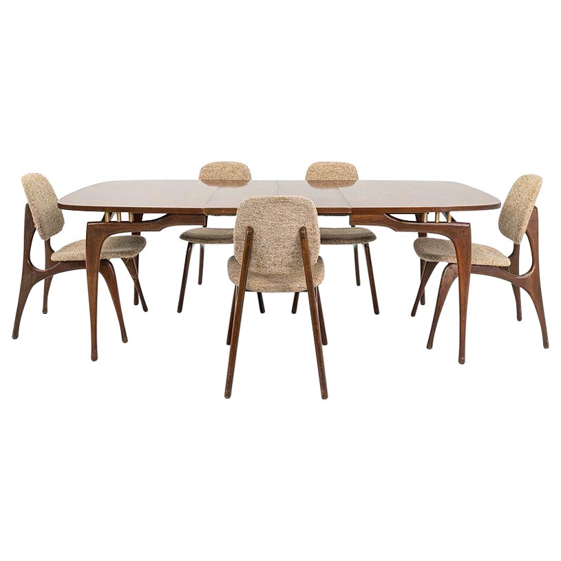 1950er Jahre Bertha Schaefer Nussbaum Esstisch-Set mit Tisch und 5 Stühlen