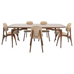 1950s Bertha Schaefer Walnut Dining Set w/ Table & 5 Chairs