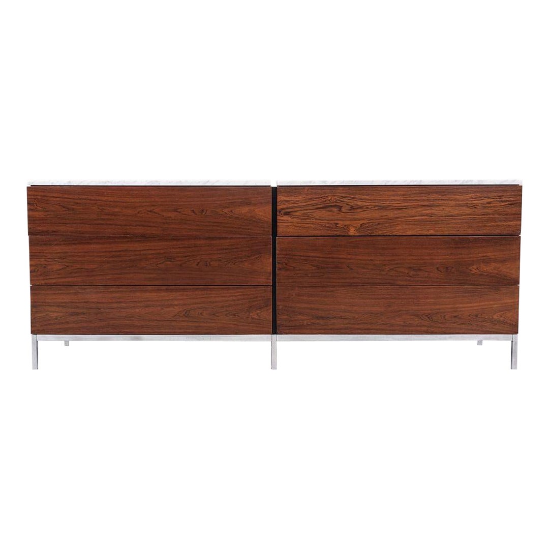 1950s Florence Knoll Brazilian Rosewood Double Six Drawer Dresser w/ Marble Top