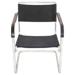 Poltrona B34 di Marcel Breuer degli anni '40 in tela nera e cromata
