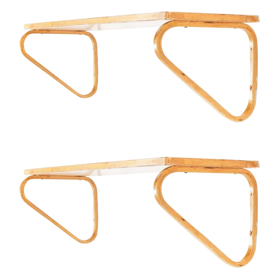 1950s Pair of Aino & Alvar Aalto for Artek Laminated Birch Shelves, Model 112B