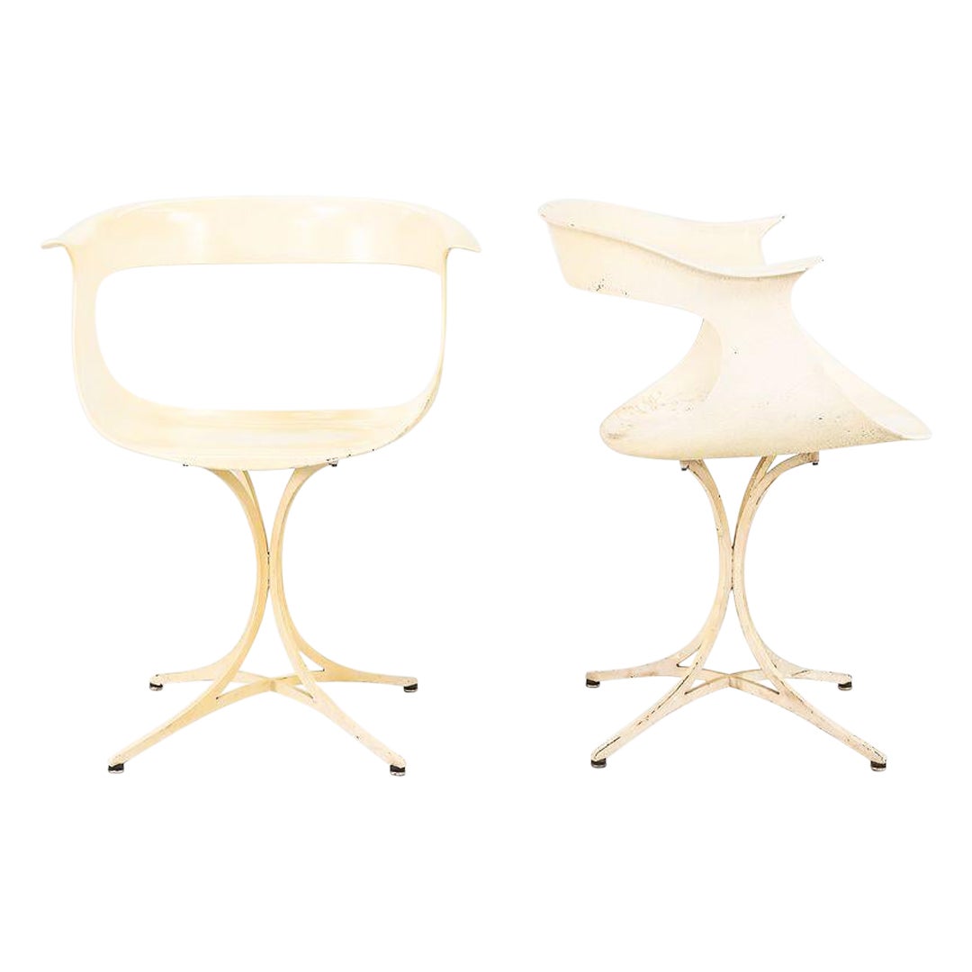 1950s Pair of Erwine and Estelle Laverne Lotus Arm Chairs in White Fiberglass