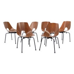 Set di 6 sedie da pranzo in teak con gambe di Carlo Ratti per Industria Legni Curvi del 1950