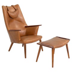 1958 Hans Wegner Lounge Chair and Ottoman for A.P. Stolen in New Saddle Leather