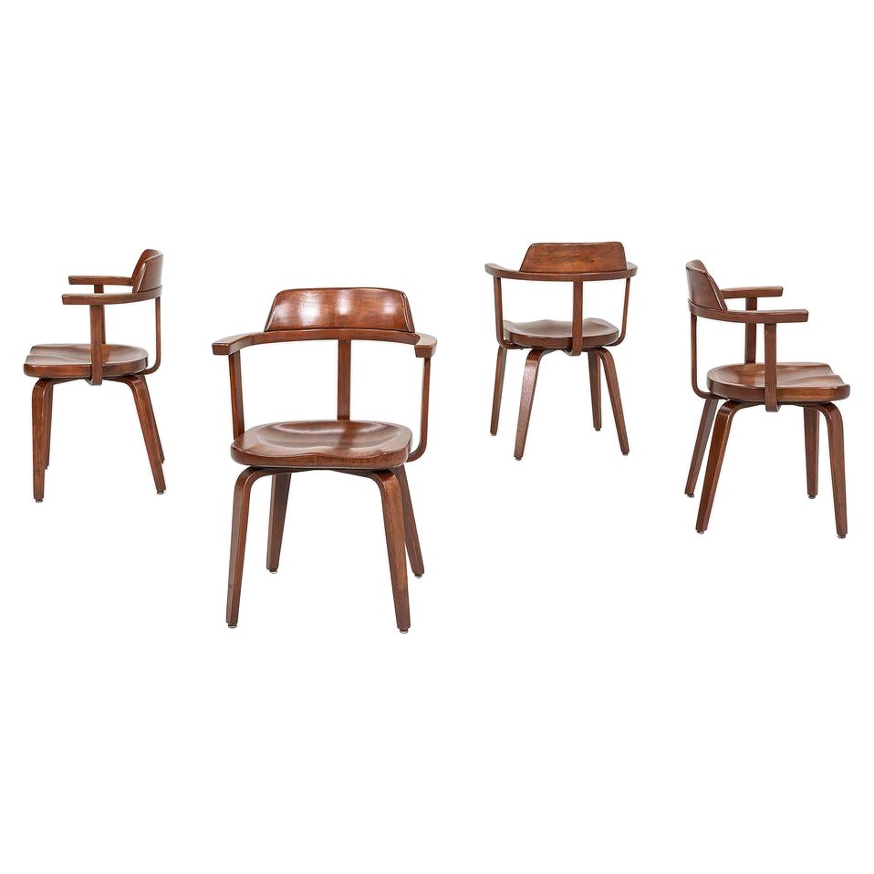 1951 Set of Four W199 Dining Arm Chairs by Walter Gropius and Ben Thompson