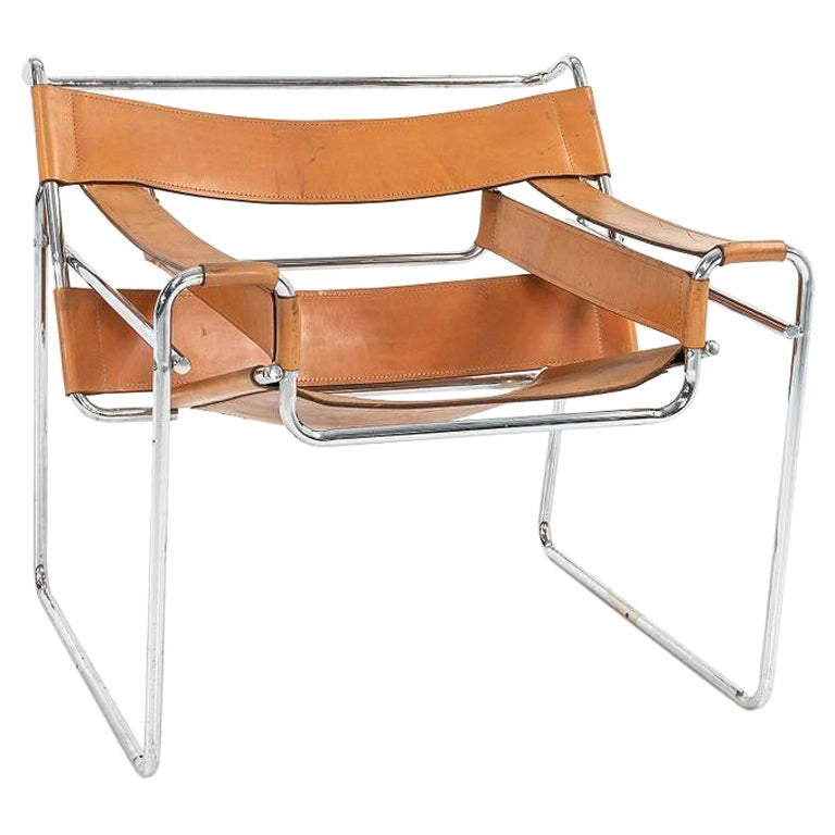 1958 Marcel Breuer B3 Wassily Lounge Chair in Natural Vegetable-Tanned Leather