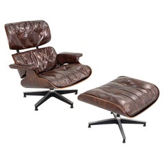 1956 Herman Miller Eames Lounge Chair & Ottoman in Leather & Brazilian Rosewood