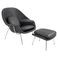 Sedia e ottomana Womb degli anni '60 di Eero Saarinen per Knoll in pelle nuova