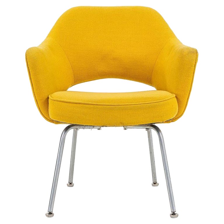 1960s Eero Saarinen for Knoll Executive Arm Chair in Yellow Hopsack Fabric For Sale
