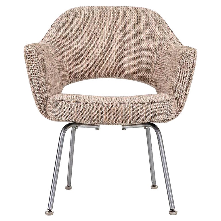 1960s Eero Saarinen for Knoll Executive Dining Chair Arm in Beige Fabric