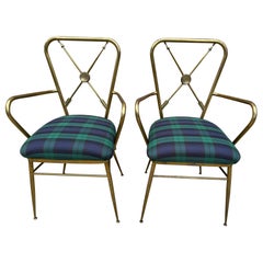 Pair of Brass Framed Armchairs with Arrows