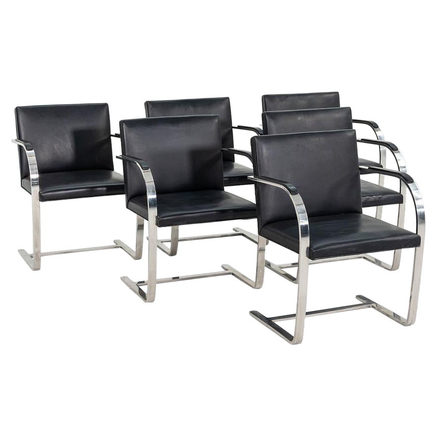 1960s Mies van der Rohe Flat Bar Brno Chair in Polished Stainless w/ Leather