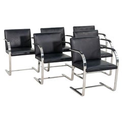 1960s Mies van der Rohe Flat Bar Brno Chair in Polished Stainless w/ Leather