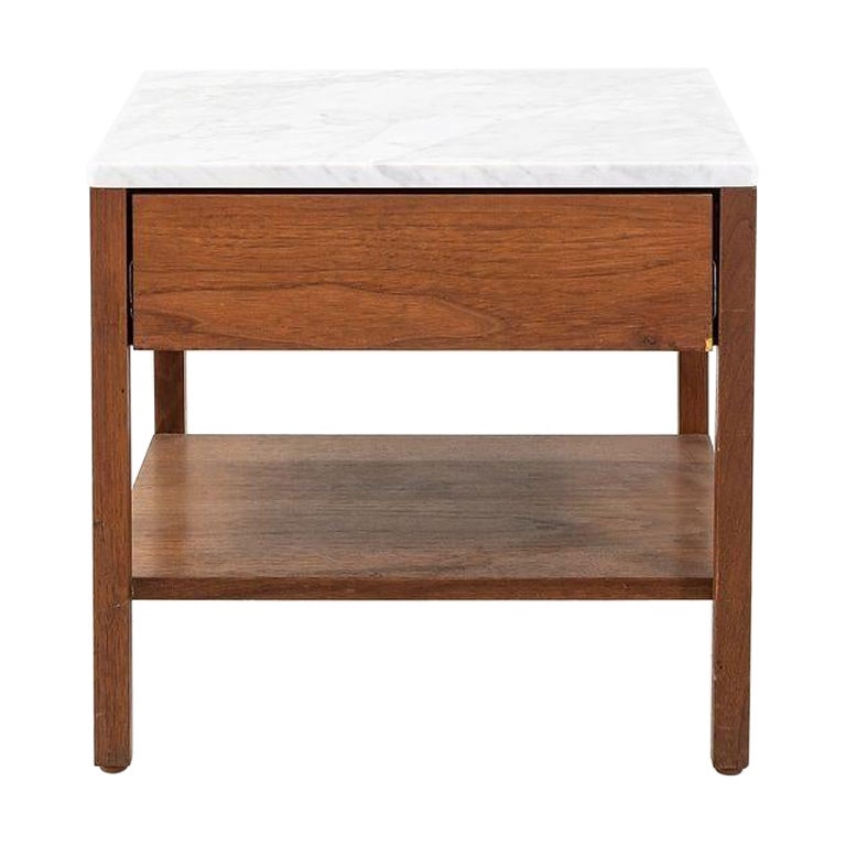 1960s Florence Knoll Nightstand Bedside Table Walnut w/ Marble Top, Model 427IS