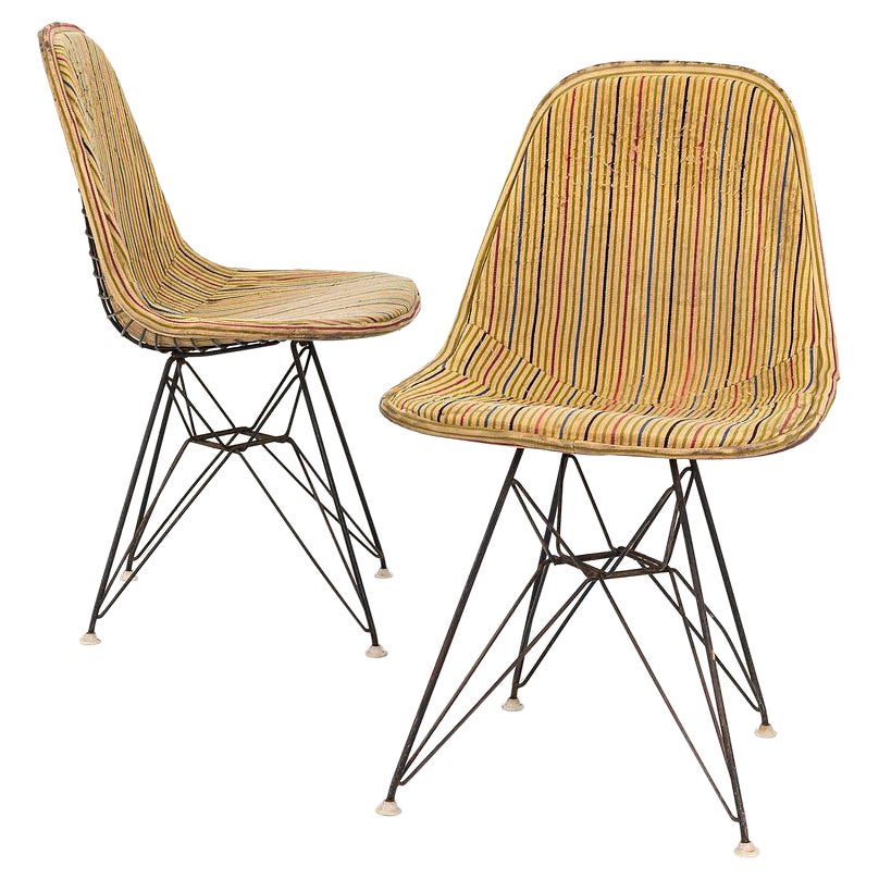 1960s Pair of Eames Herman Miller DKR-1 Chairs w/ Eiffel Bases in Girard Fabric