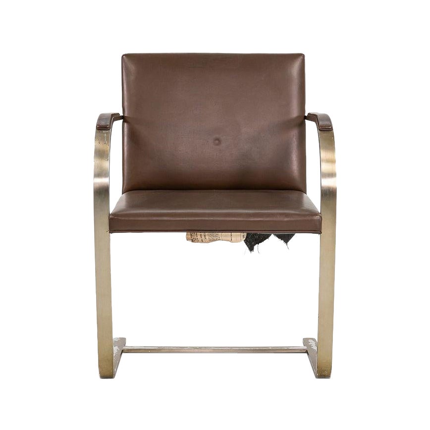 1960s Mies van der Rohe for Knoll Flat Bar Brno Chair in Leather & Bronze Finish