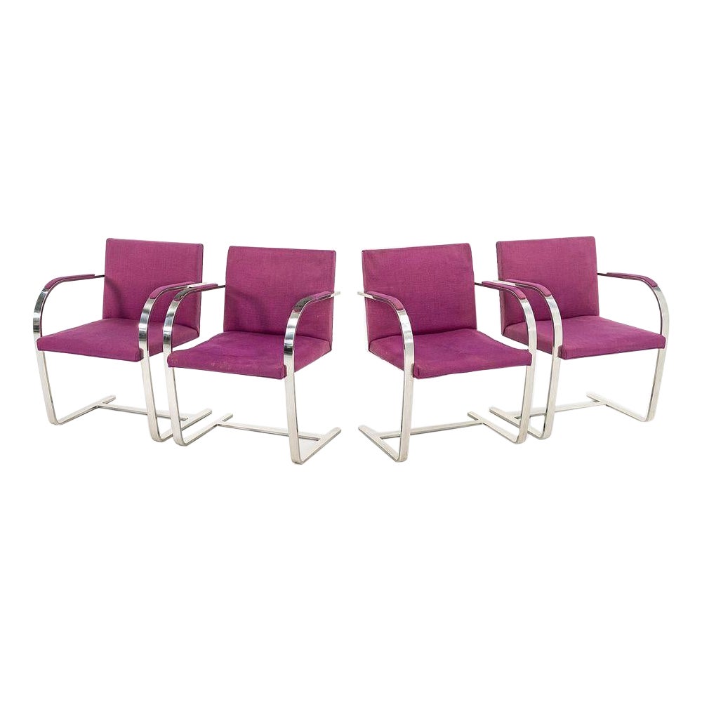 1960s Set of 4 Mies van der Rohe for Knoll Brno Stainless Flat Bar Dining Chairs