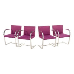 1960s Set of 4 Mies van der Rohe for Knoll Brno Stainless Flat Bar Dining Chairs