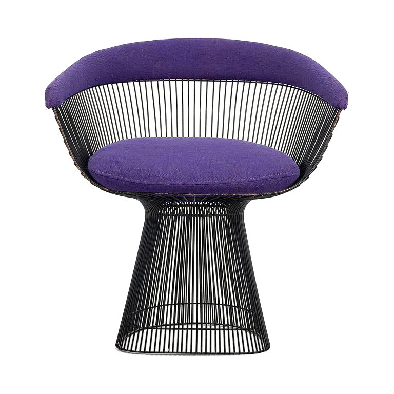Fauteuil de salle à manger Warren Platner des années 1960, finition bronze avec tissu d'ameublement Hopsack