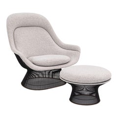 1960s Warren Platner Easy Chair and Ottoman in Kvadrat Divina Melange Fabric