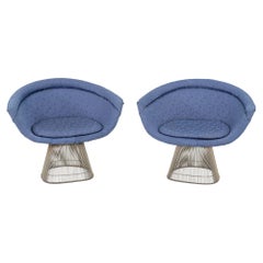 Fauteuils de salon Warren Platner pour Knoll des années 1960 Nickel avec tissu bleu 4x disponibles