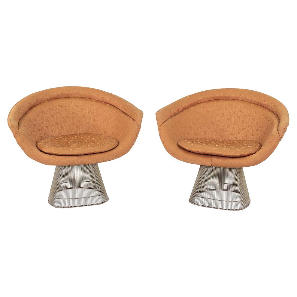 1960 Warren Platner per Knoll Sedie da salotto in nichel con tessuto arancione 4x Disponibile