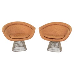 1960 Warren Platner per Knoll Sedie da salotto in nichel con tessuto arancione 4x Disponibile