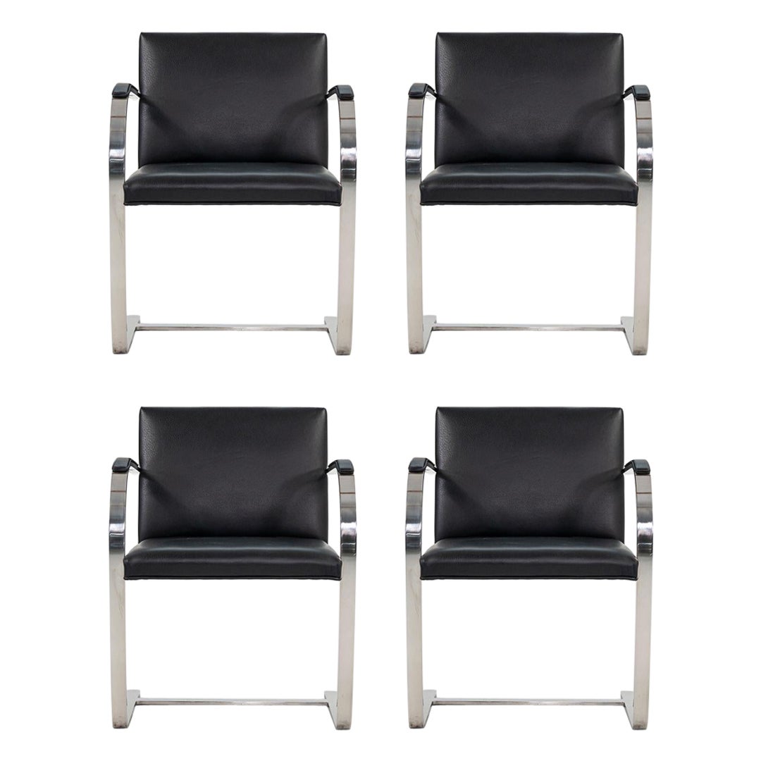1970 Set of Four Knoll Flat Bar Brno Dining Arm Chairs by Mies van der Rohe