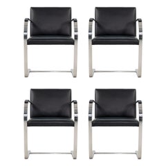 1970 Set of Four Knoll Flat Bar Brno Dining Arm Chairs by Mies van der Rohe