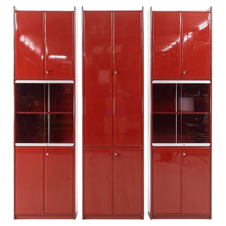 1970s B&B Italia Olinto Lacquered Cabinet w/ Glass Shelving by Kazuhide Takahama For Sale