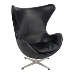 1964 Arne Jacobsen Egg Lounge Chair in Leather w/ Original Label, Model 3316