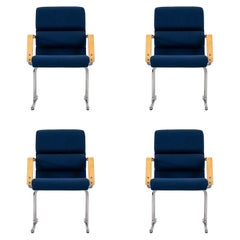1970s Set of 4 Yrj√∂ Kukkapuro Plaano Dining Arm Chairs for Avarte Blue Fabric