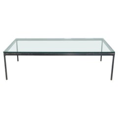 1970s Nicos Zographos Solid Patinated Bronze Coffee Table with Glass Top 32x60