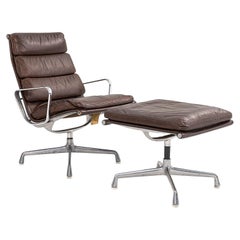 1975 Herman Miller Eames Soft Pad Lounge Chair and Ottoman in Leather w/ Fabric