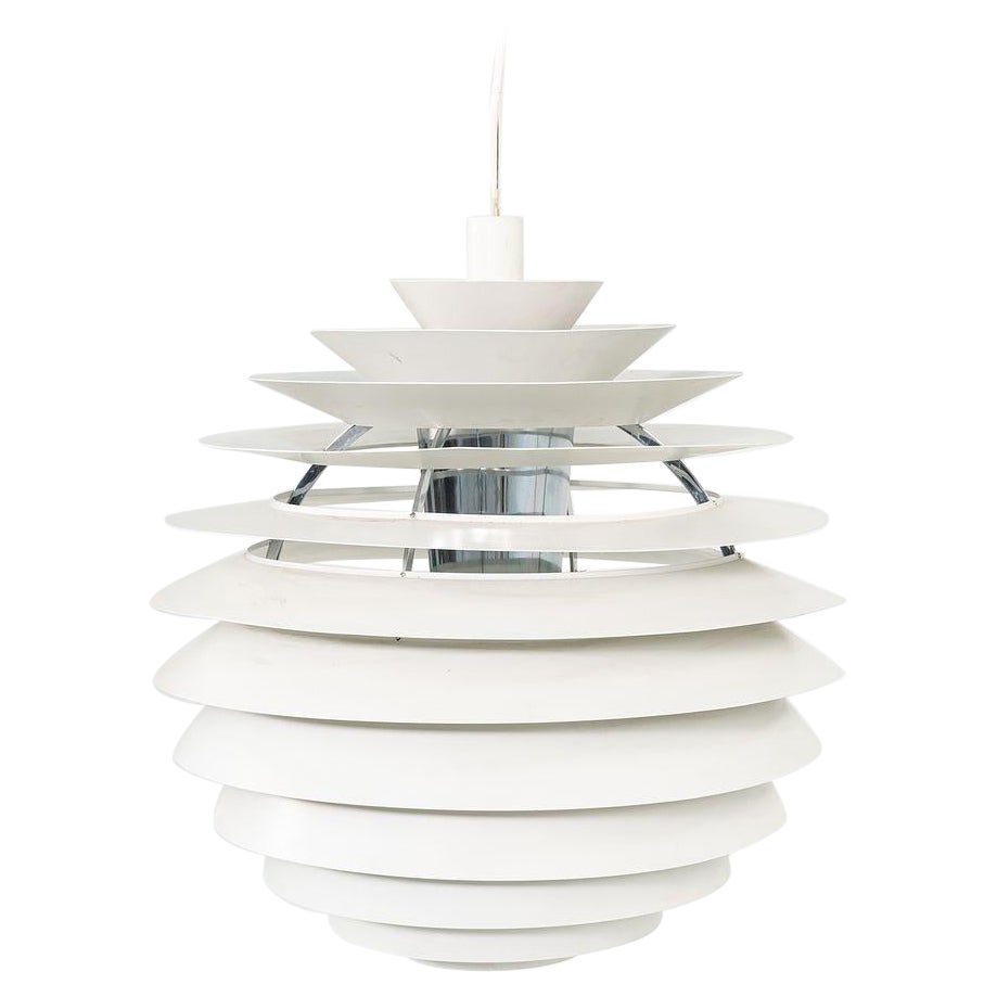 1980s Poul Henningsen for Louis Poulsen PH Louvre / Kugle Pendant Lamp in White For Sale