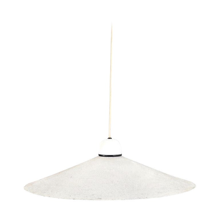 1980s Ron Rezek Lighting Perforated Metal Hanging Pendant Lamp in White