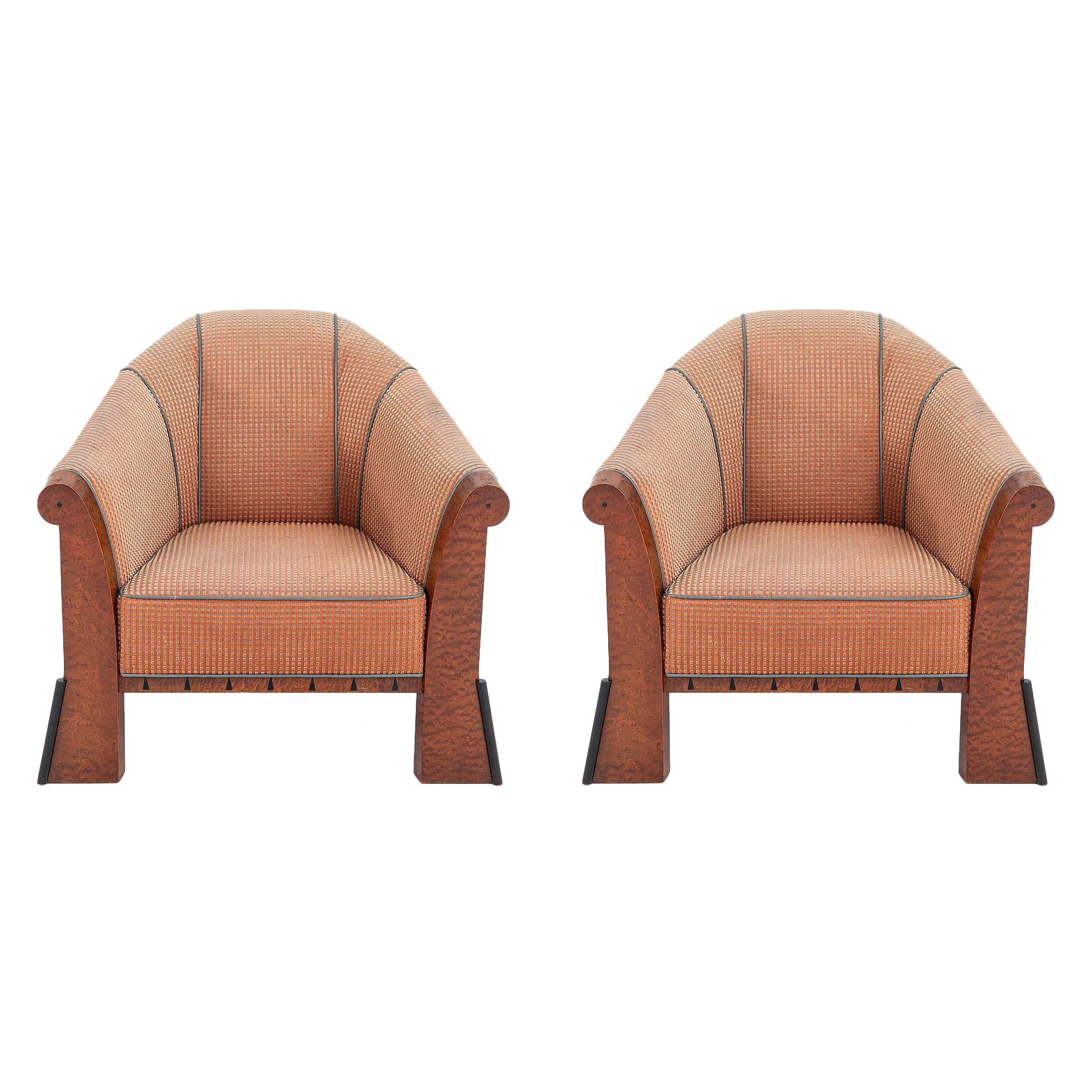 1980s Pair of Postmodern Lounge Chairs by Michael Graves w/ Maple Frames