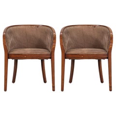 1980s Pair of Ward Bennett for Brickel Associates Yoke Chairs in Oak and Suede