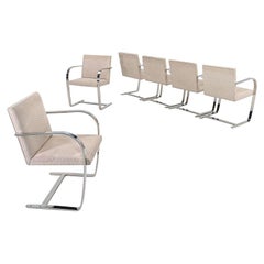 1984 Juego de seis sillones Mies van der Rohe para Knoll Flat Bar Brno en gris