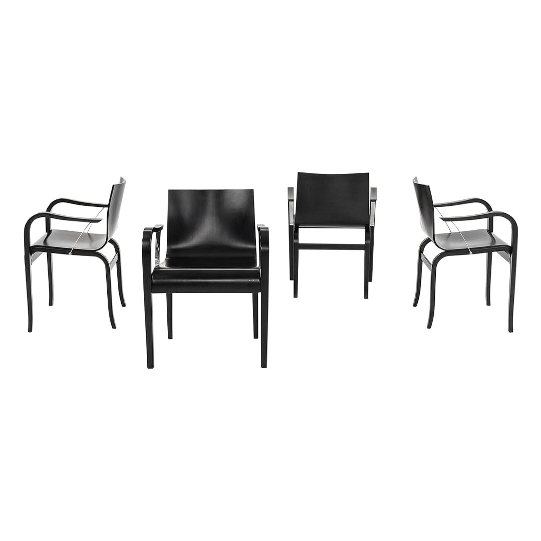 1989 Set of 4 Ginotta Ebonized Bentwood Dining Chairs by Enrico Franzolini