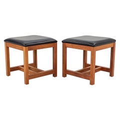 1990 Thomas Moser Mission Style Stool in Solid Cherry and Black Leather