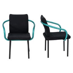 Chaises de salle à manger mandarines Ettore Sottsass pour Knoll des années 1990 en sarcelle avec tapisserie